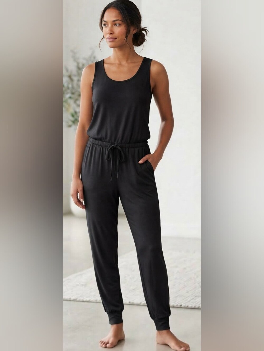 Natori Black Jogger Jumpsuit Romper - Size L